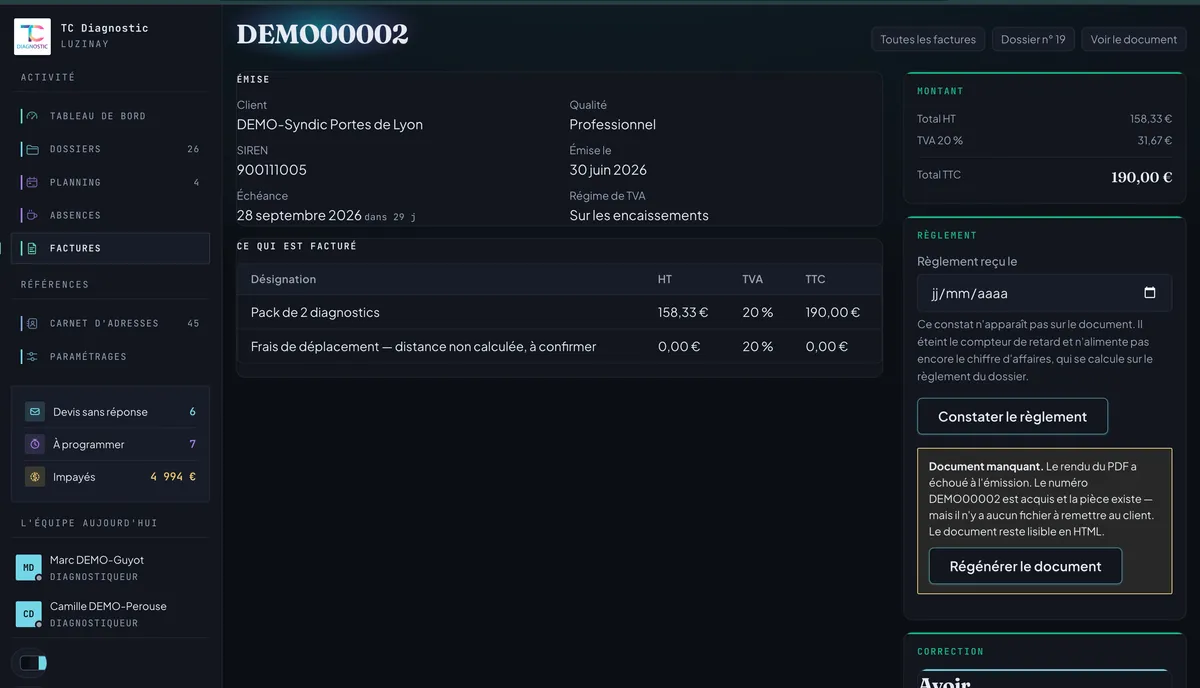 Orbit Diagnostic Immo — Devis et facturation, environnement de démonstration